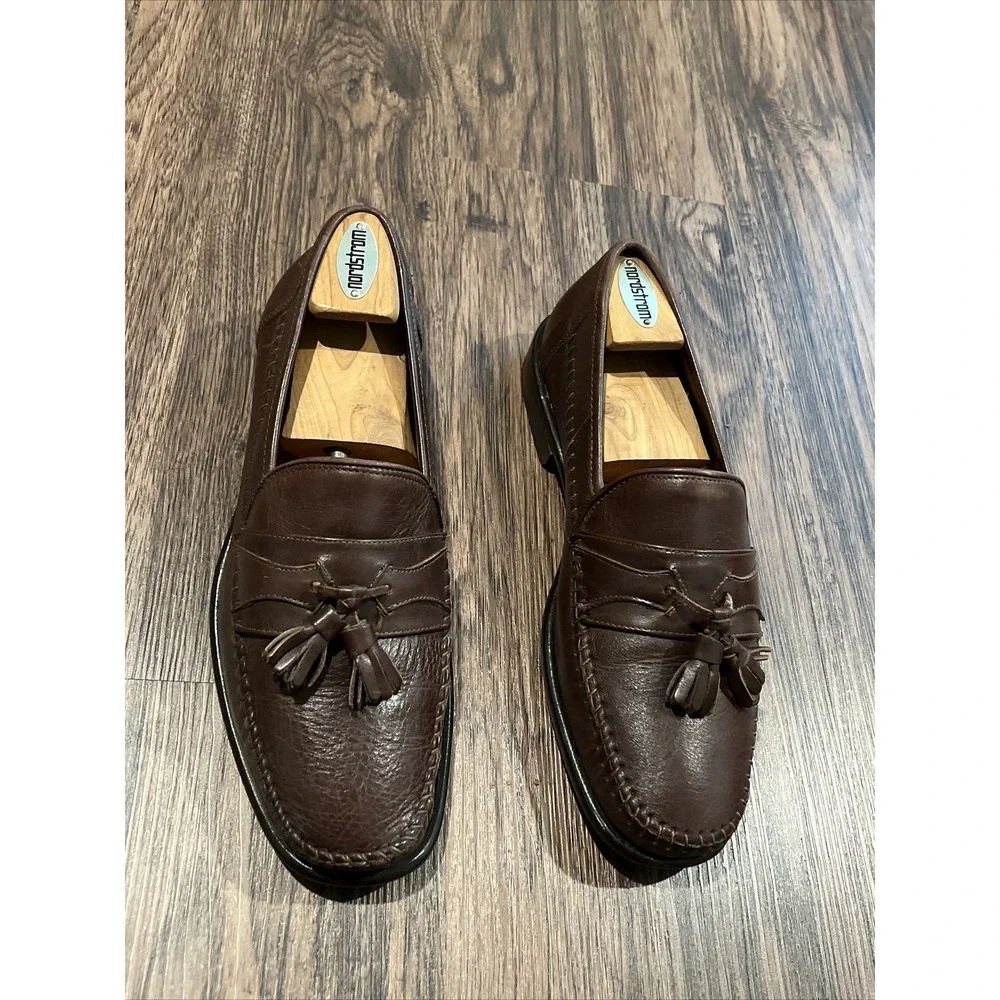 SAN REMO Men's Brown Leather Dress Loafers Shoes Size 10 Hand made in Italy
